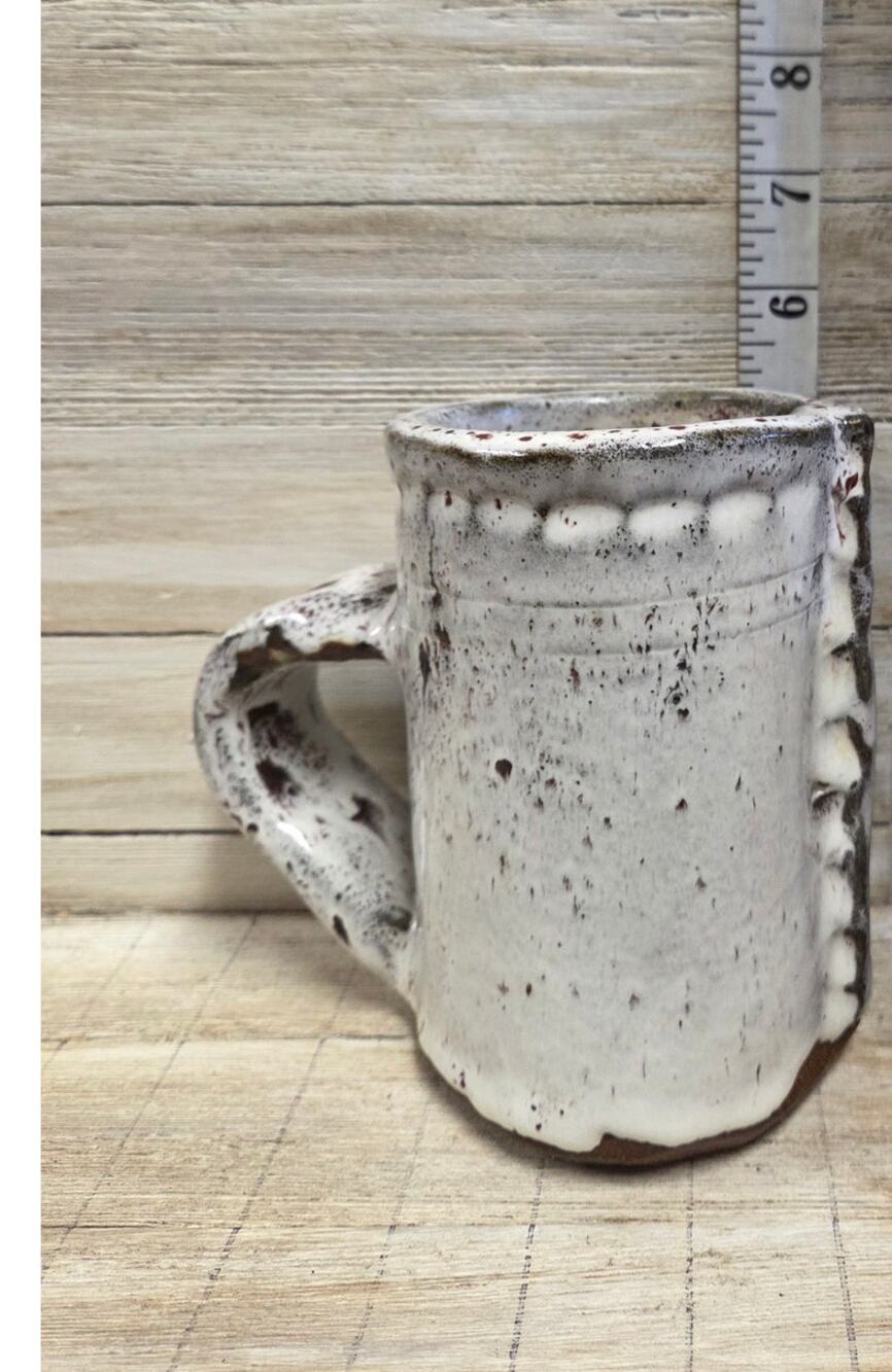 Studio Pottery Slab Built Stoneware Mug Rustic Speckled Artisan 5.5" Signed AH